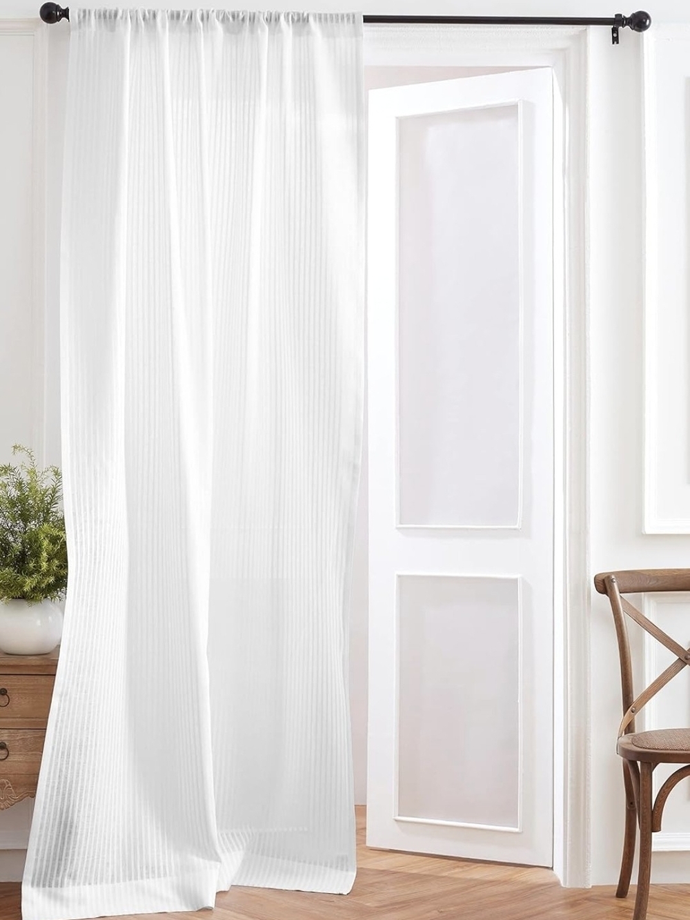 Solino Home Linen-Cotton Blend Zoe Stripe Curtain 108" - Liana White